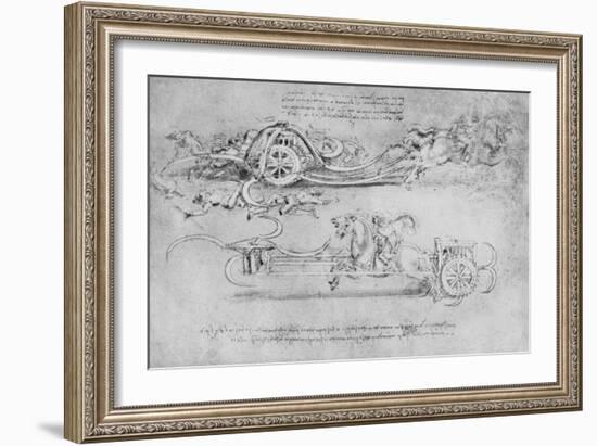 'Drawings of Two Types of Chariot Armed with Scythes', c1480 (1945)-Leonardo Da Vinci-Framed Giclee Print