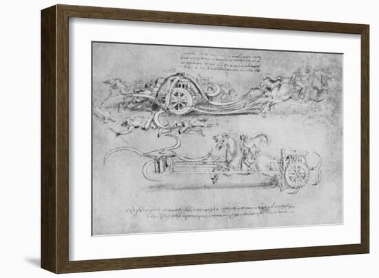 'Drawings of Two Types of Chariot Armed with Scythes', c1480 (1945)-Leonardo Da Vinci-Framed Giclee Print
