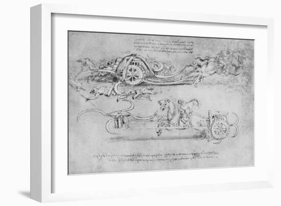 'Drawings of Two Types of Chariot Armed with Scythes', c1480 (1945)-Leonardo Da Vinci-Framed Giclee Print