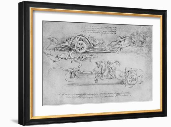 'Drawings of Two Types of Chariot Armed with Scythes', c1480 (1945)-Leonardo Da Vinci-Framed Giclee Print