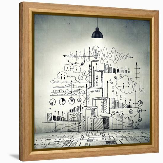 Drawn Business Plan on Wall Illuminated by Lamp-Sergey Nivens-Framed Premier Image Canvas