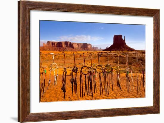 Dreamcatcher Monument West Mitten Butte Morning With Navajo Indian Crafts Utah-holbox-Framed Art Print