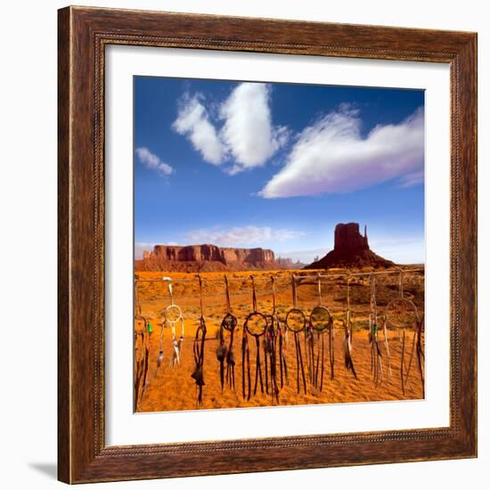 Dreamcatcher Monument West Mitten Butte Morning With Navajo Indian Crafts Utah-holbox-Framed Premium Giclee Print