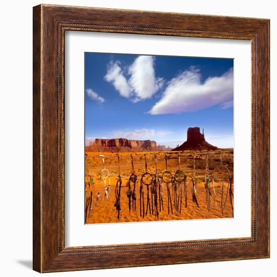 Dreamcatcher Monument West Mitten Butte Morning With Navajo Indian Crafts Utah-holbox-Framed Art Print