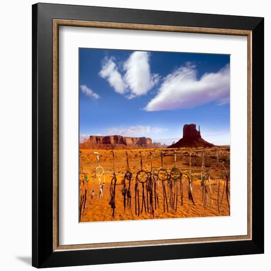 Dreamcatcher Monument West Mitten Butte Morning With Navajo Indian Crafts Utah-holbox-Framed Art Print