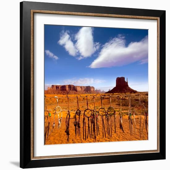 Dreamcatcher Monument West Mitten Butte Morning With Navajo Indian Crafts Utah-holbox-Framed Art Print