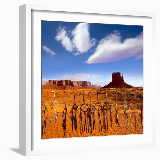 Dreamcatcher Monument West Mitten Butte Morning With Navajo Indian Crafts Utah-holbox-Framed Art Print