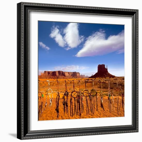 Dreamcatcher Monument West Mitten Butte Morning With Navajo Indian Crafts Utah-holbox-Framed Art Print