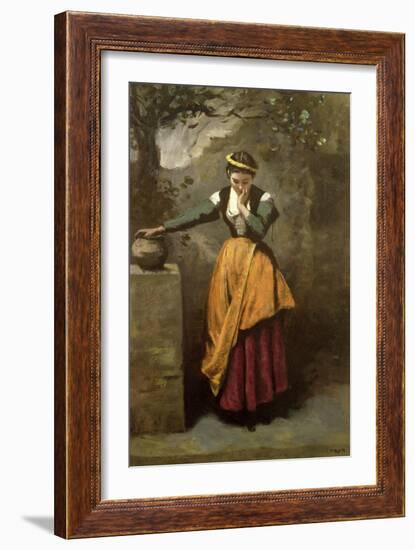 Dreamer at the Fountain, C.1860-Jean-Baptiste-Camille Corot-Framed Giclee Print