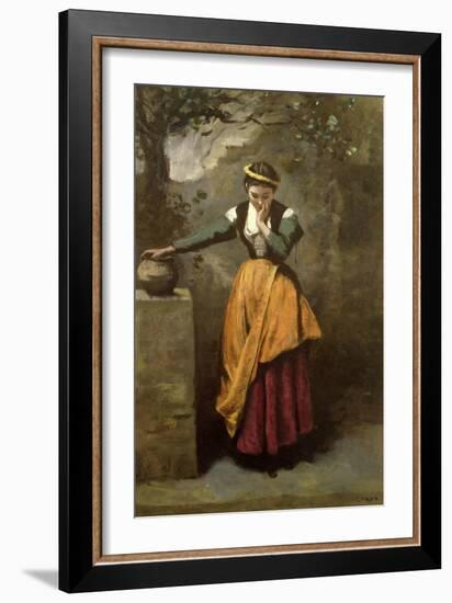 Dreamer at the Fountain, C.1860-Jean-Baptiste-Camille Corot-Framed Giclee Print