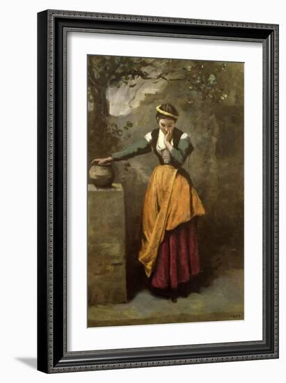 Dreamer at the Fountain, C.1860-Jean-Baptiste-Camille Corot-Framed Giclee Print