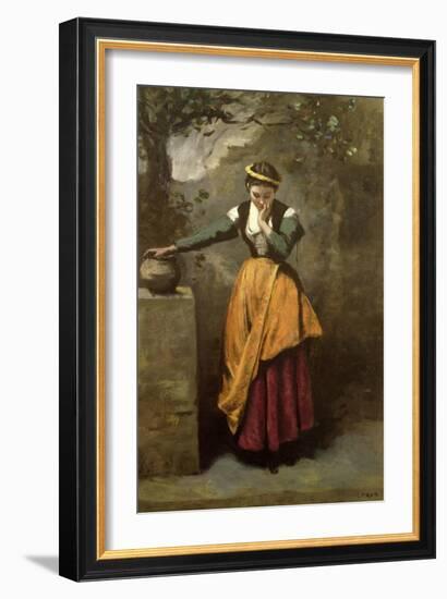 Dreamer at the Fountain, C.1860-Jean-Baptiste-Camille Corot-Framed Giclee Print