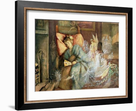 Dreaming (W/C and Bodycolour on Paper)-John Anster Fitzgerald-Framed Giclee Print