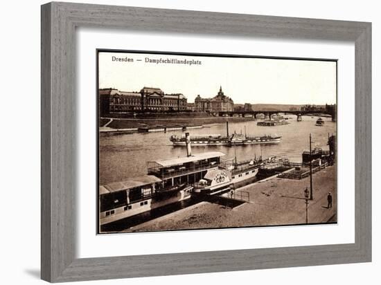 Dresden, Dampfschifflandeplatz,Dampfer Karlsbad,Elbe-null-Framed Giclee Print