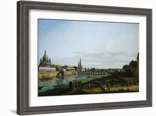 Dresden from Right Bank of Elbe Upstream from Bridge of Augustus, Circa 1750-Bernardo Bellotto-Framed Giclee Print