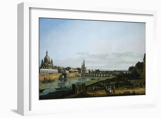Dresden from Right Bank of Elbe Upstream from Bridge of Augustus, Circa 1750-Bernardo Bellotto-Framed Giclee Print