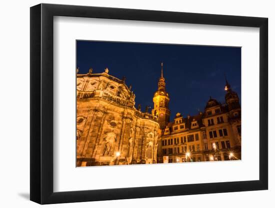 Dresden, Historical Old Town, Dresden Cathedral, Castle, Blue Hour-Catharina Lux-Framed Photographic Print