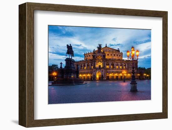 Dresden, Semperoper, King Johann Monument, Blue Hour-Catharina Lux-Framed Photographic Print