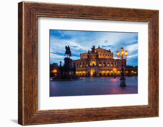 Dresden, Semperoper, King Johann Monument, Blue Hour-Catharina Lux-Framed Photographic Print