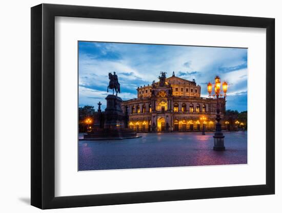 Dresden, Semperoper, King Johann Monument, Blue Hour-Catharina Lux-Framed Photographic Print