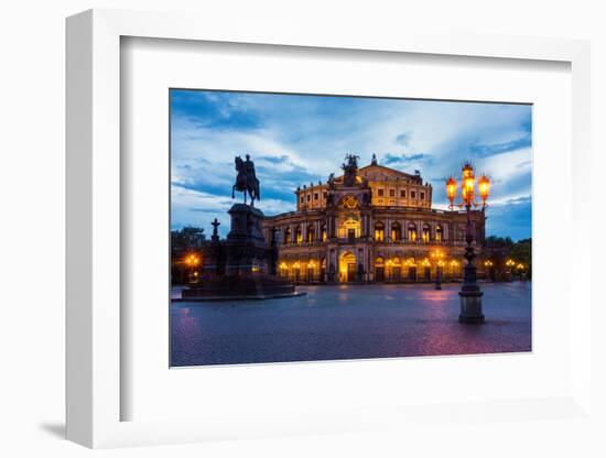 Dresden, Semperoper, King Johann Monument, Blue Hour-Catharina Lux-Framed Photographic Print