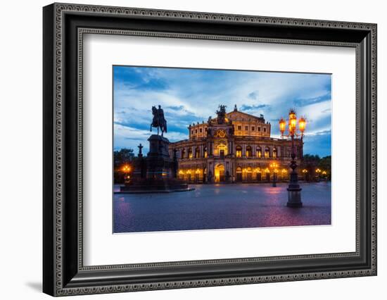 Dresden, Semperoper, King Johann Monument, Blue Hour-Catharina Lux-Framed Photographic Print