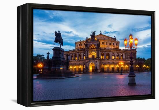 Dresden, Semperoper, King Johann Monument, Blue Hour-Catharina Lux-Framed Premier Image Canvas