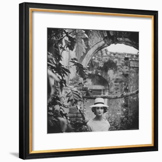 Dress and Hat with Multi Colored Rosettes Made of Ribbon on Each Side, by Cuban Designer Adolfo-Gordon Parks-Framed Premium Photographic Print