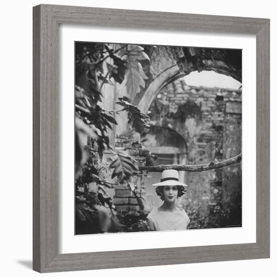 Dress and Hat with Multi Colored Rosettes Made of Ribbon on Each Side, by Cuban Designer Adolfo-Gordon Parks-Framed Photographic Print