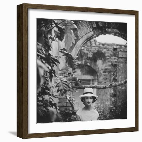 Dress and Hat with Multi Colored Rosettes Made of Ribbon on Each Side, by Cuban Designer Adolfo-Gordon Parks-Framed Photographic Print