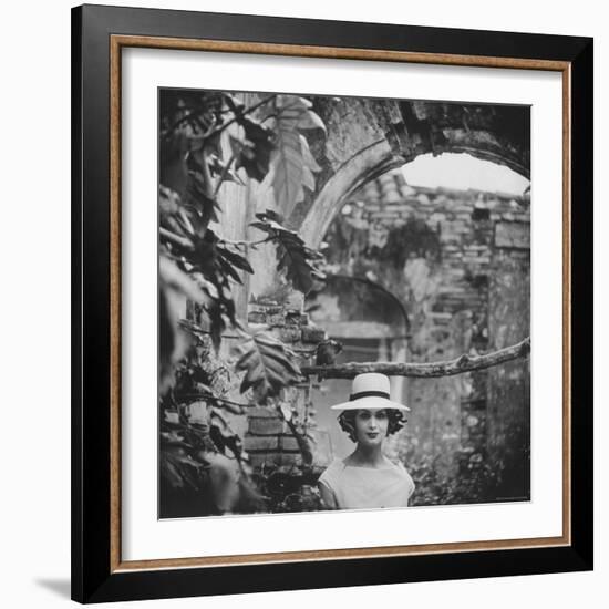 Dress and Hat with Multi Colored Rosettes Made of Ribbon on Each Side, by Cuban Designer Adolfo-Gordon Parks-Framed Photographic Print