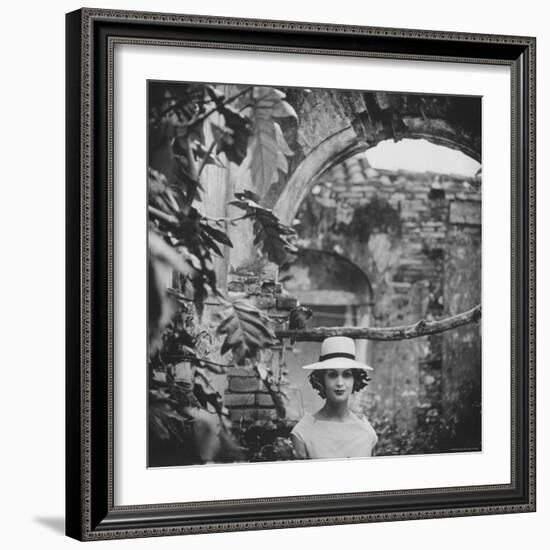 Dress and Hat with Multi Colored Rosettes Made of Ribbon on Each Side, by Cuban Designer Adolfo-Gordon Parks-Framed Photographic Print