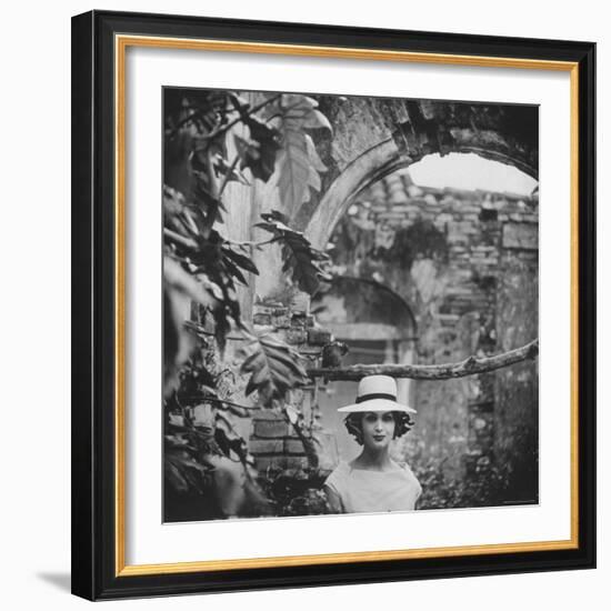 Dress and Hat with Multi Colored Rosettes Made of Ribbon on Each Side, by Cuban Designer Adolfo-Gordon Parks-Framed Photographic Print