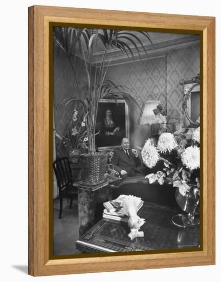 Dress Designer Christian Dior at Home in His Living Room-Frank Scherschel-Framed Premier Image Canvas