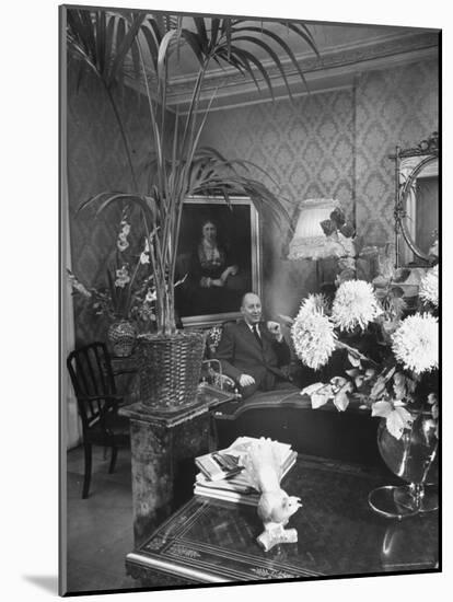 Dress Designer Christian Dior at Home in His Living Room-Frank Scherschel-Mounted Premium Photographic Print