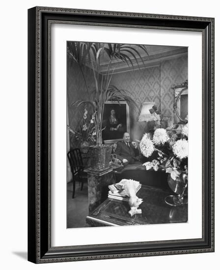 Dress Designer Christian Dior at Home in His Living Room-Frank Scherschel-Framed Premium Photographic Print