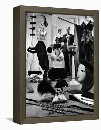 Dress Designer Christian Dior in His Workshop-Frank Scherschel-Framed Premier Image Canvas