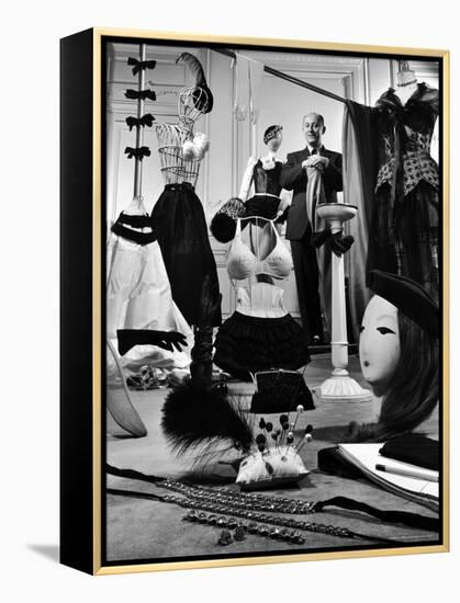 Dress Designer Christian Dior in His Workshop-Frank Scherschel-Framed Premier Image Canvas