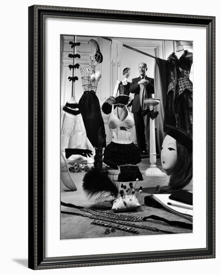 Dress Designer Christian Dior in His Workshop-Frank Scherschel-Framed Premium Photographic Print