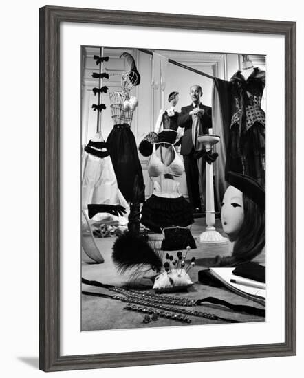 Dress Designer Christian Dior in His Workshop-Frank Scherschel-Framed Premium Photographic Print