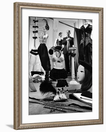 Dress Designer Christian Dior in His Workshop-Frank Scherschel-Framed Premium Photographic Print