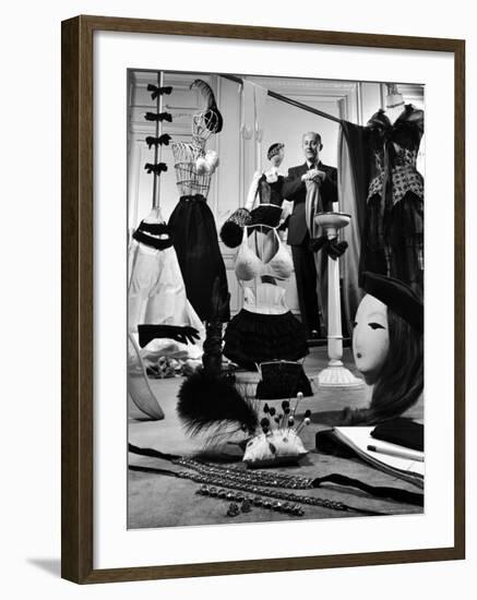 Dress Designer Christian Dior in His Workshop-Frank Scherschel-Framed Premium Photographic Print