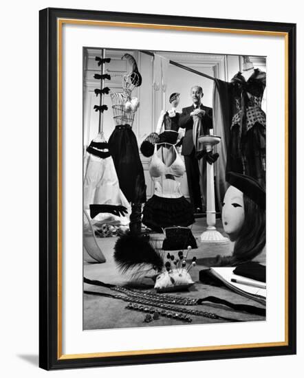 Dress Designer Christian Dior in His Workshop-Frank Scherschel-Framed Premium Photographic Print