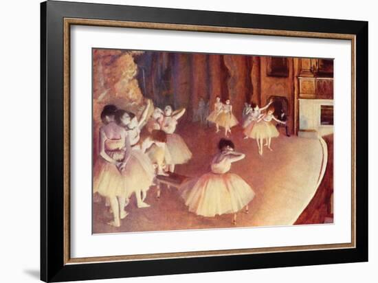 Dress Rehearsal of the Ballet on the Stage-Edgar Degas-Framed Art Print