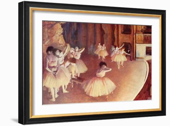 Dress Rehearsal of the Ballet on the Stage-Edgar Degas-Framed Art Print