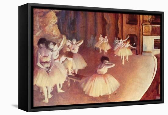 Dress Rehearsal of the Ballet on the Stage-Edgar Degas-Framed Stretched Canvas