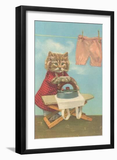 Dressed Kitten Ironing Clothes-null-Framed Art Print