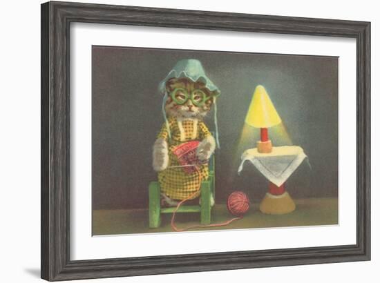 Dressed Kitten Knitting-null-Framed Art Print