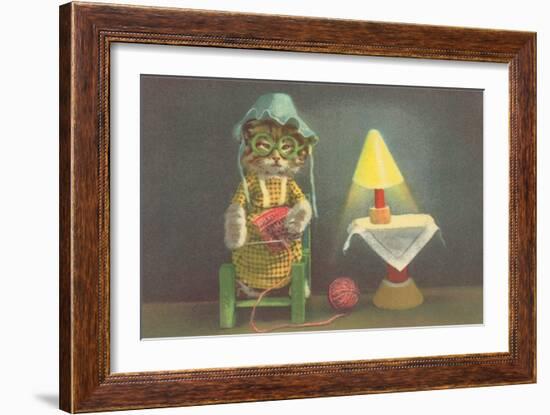 Dressed Kitten Knitting-null-Framed Art Print