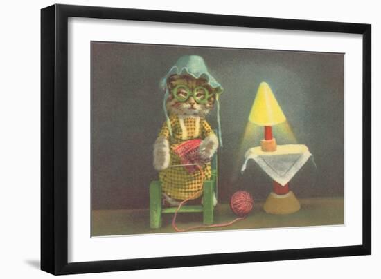 Dressed Kitten Knitting-null-Framed Art Print